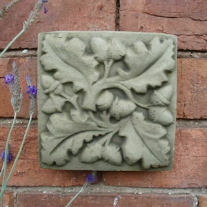 Reconstituted Stone Garden Acorn Leaf Tile Wall Plaque