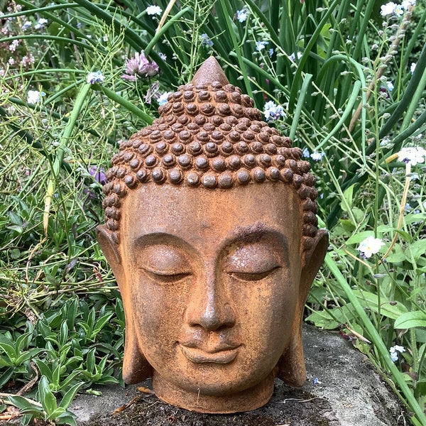 Metal Rusty cast Iron Small Buddha Head bust ornament