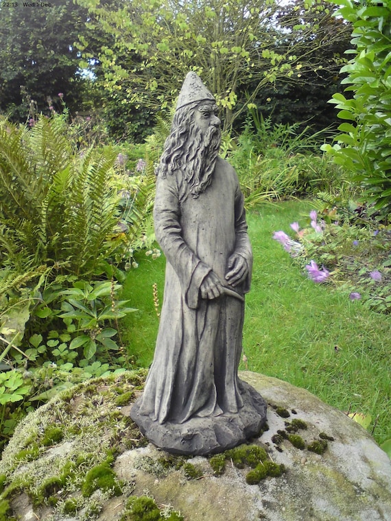 Reconstituted Stone Garden Wizard Statue Etsy UK