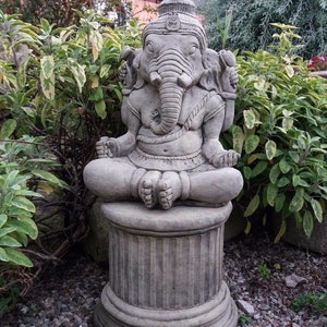 Reconstituted Stone Large Ganesh Statue & Plinth Garden Ornament