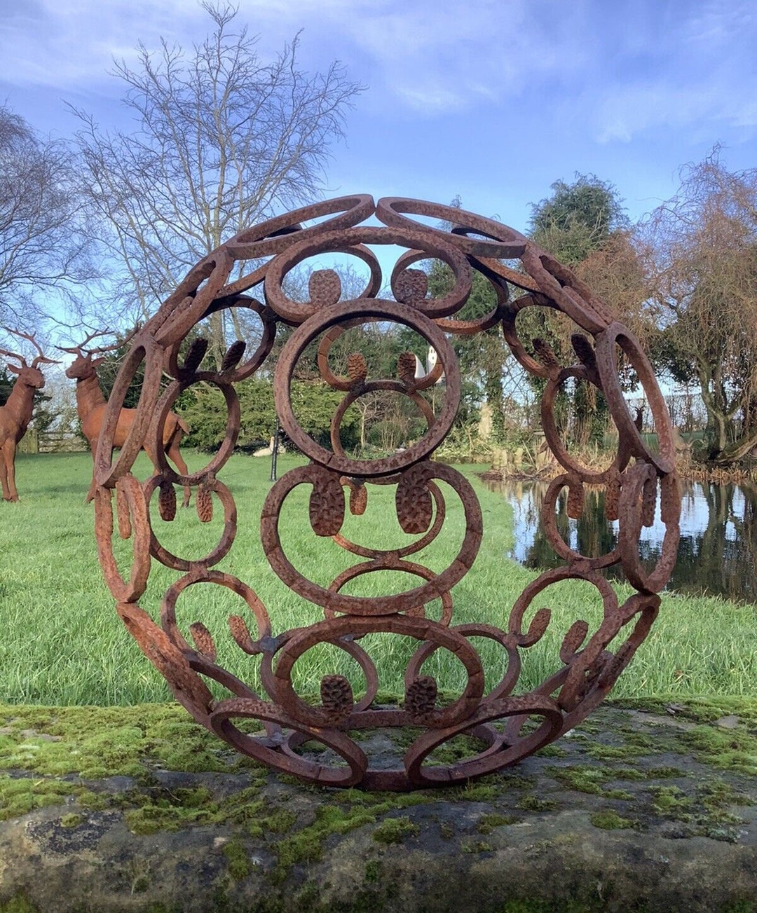Bespoke Metal Rusty Garden Scroll Decorative Open Sphere Ornament - Etsy