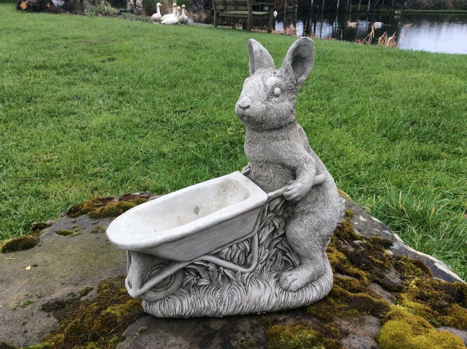 Reconstituted Stone Rabbit With Wheelbarrow Ornament Etsy