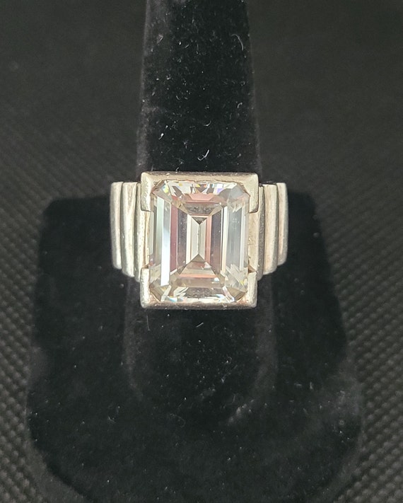 Vintage Clear Large Emerald Cut 925 Sterling Silver E… - Gem