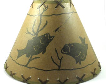16" Oil Kraft FISH RUSTIC LAMPSHADE with suede lacing