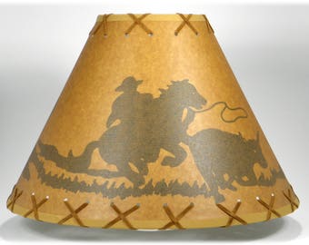 14" Oiled Kraft Suede Laced  RUSTIC LAMPSHADE COWBOY & Calf