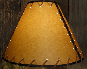 14" Rustic  3-panel Rustic Lampshade with Suede Lacing