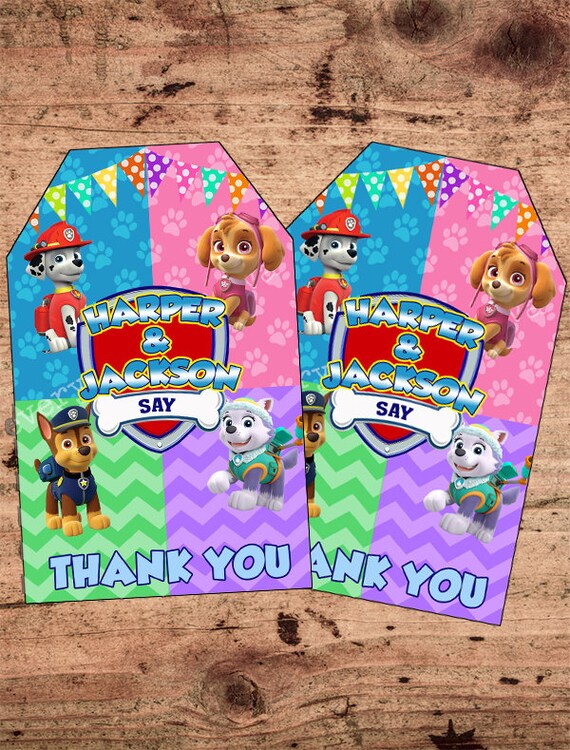 Personalized Paw Patrol Favor Tags for TWINS/BOY/GIRL, Paw Patrol Birthday Party, Printable, Party Favors, Thank You Tags