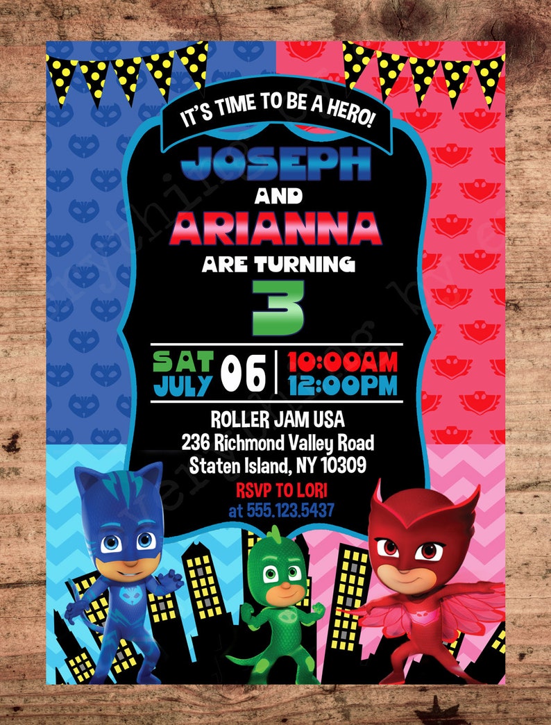 PJ Masks InvitationPJ Masks Twins Invitation-PJ Masks | Etsy