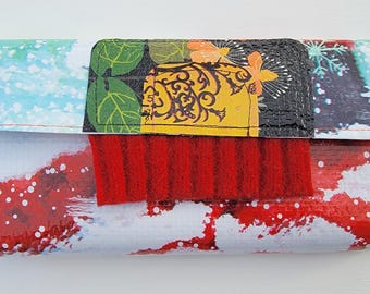 Wallet - Recycled Wallet - Recycled Shopping Bag Wallet - Gift for Her - Birthday Gift - Recycled Wool Sweater - Lightweight - Upcycled