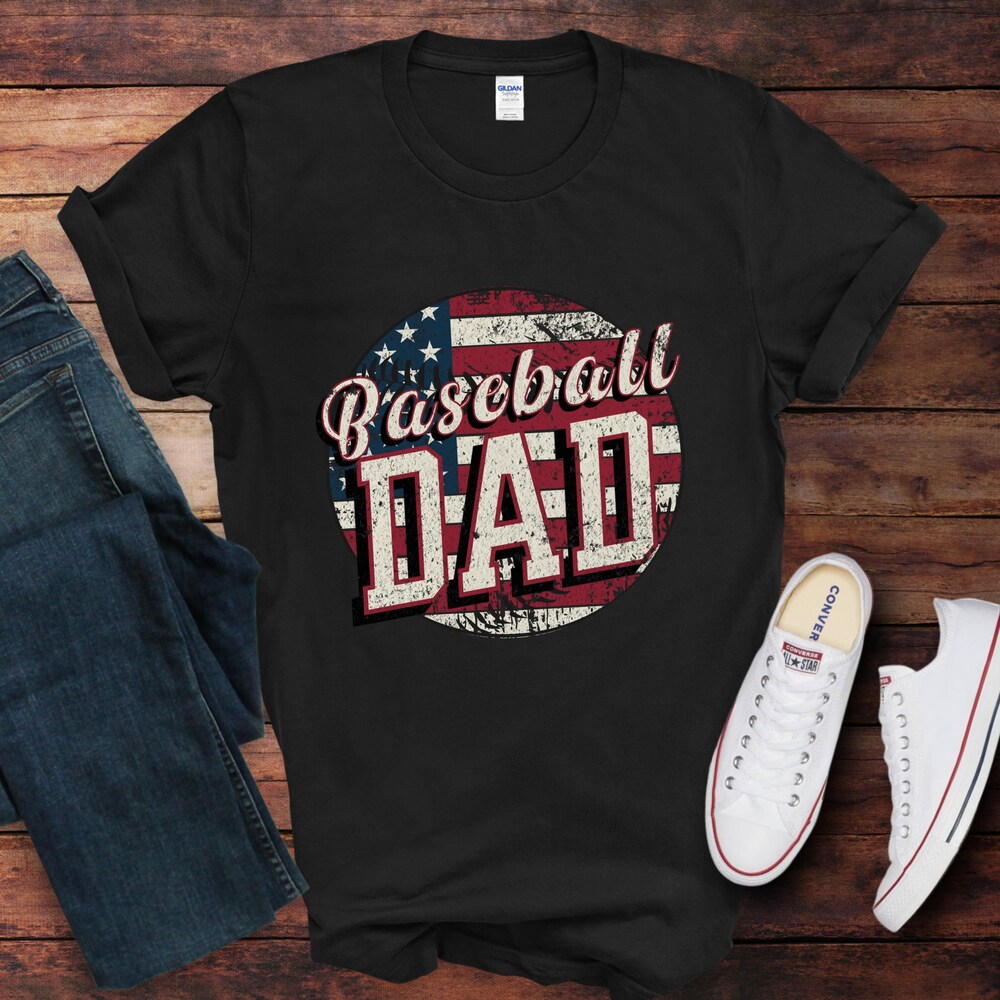 Baseball Dad Shirt - Patriotic Game Day Tee - Vintage American Flag Design - Sports Dad Gift - Father'S Day Bespoketshirt