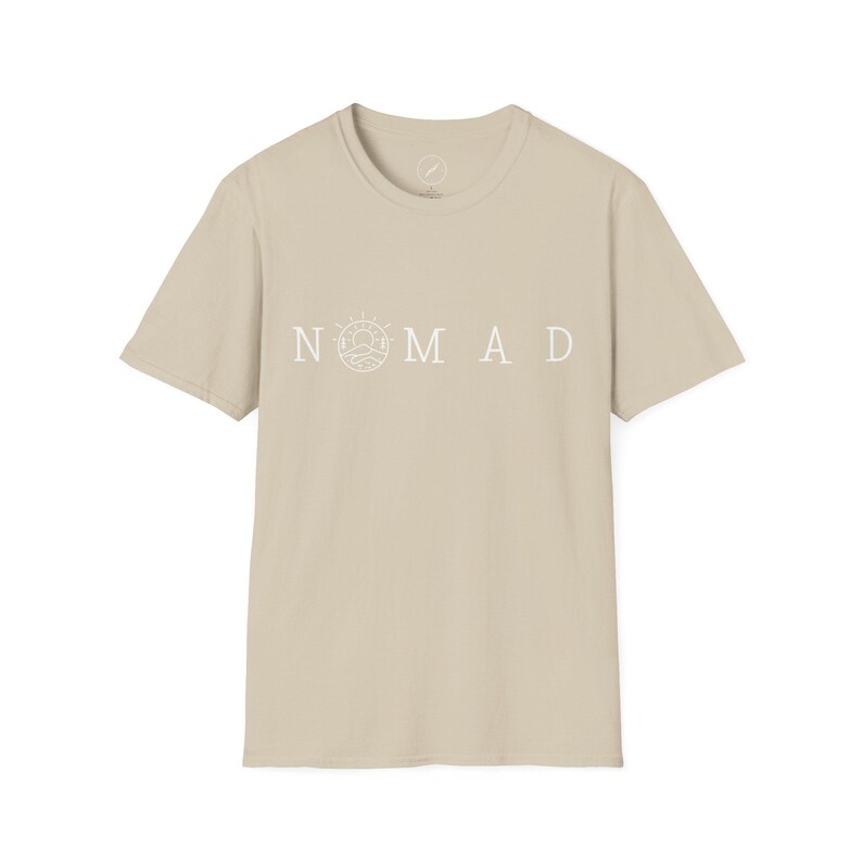 Minimalist Nomad T-Shirt, Unisex Softstyle Wanderlust Tee, Mountain Trail Graphic Shirt for Outdoor Adventure & Travel image 7