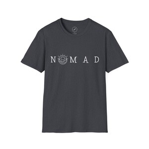 Minimalist Nomad T-Shirt, Unisex Softstyle Wanderlust Tee, Mountain Trail Graphic Shirt for Outdoor Adventure & Travel image 5