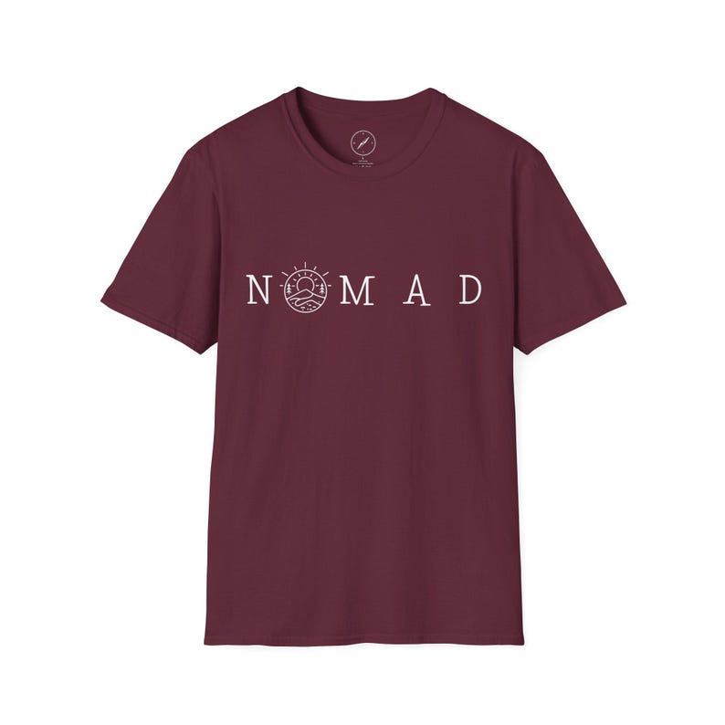 Minimalist Nomad T-Shirt, Unisex Softstyle Wanderlust Tee, Mountain Trail Graphic Shirt for Outdoor Adventure & Travel image 8