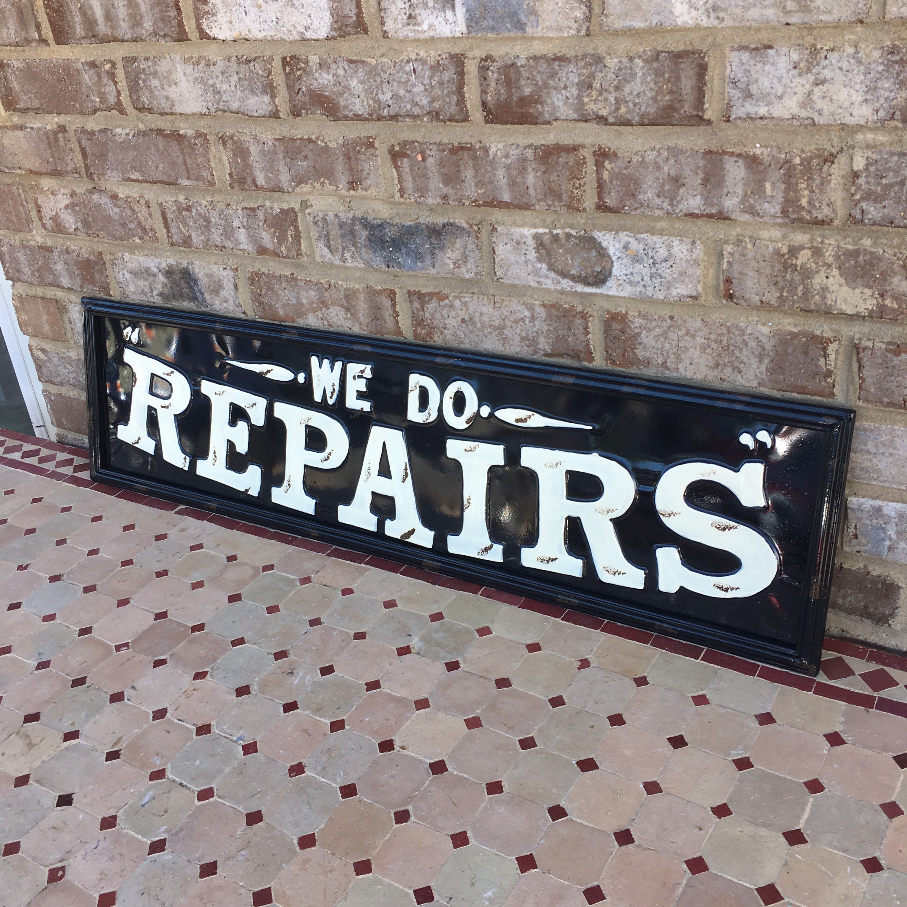 We Do Repairs Vintage Antique Style Metal Sign Shop Man Cave Gift Enameled Style Garage