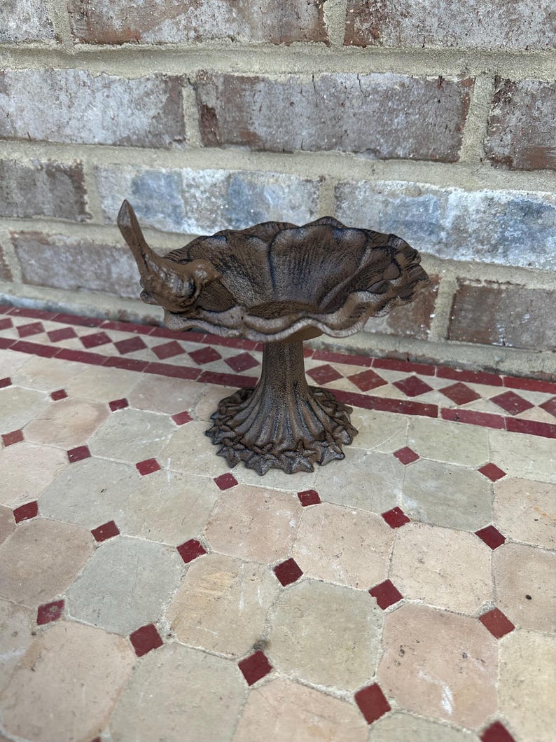 White Cast Iron Bunny Rabbit Holding Bird Feeder Bowl Garden Lawn Art