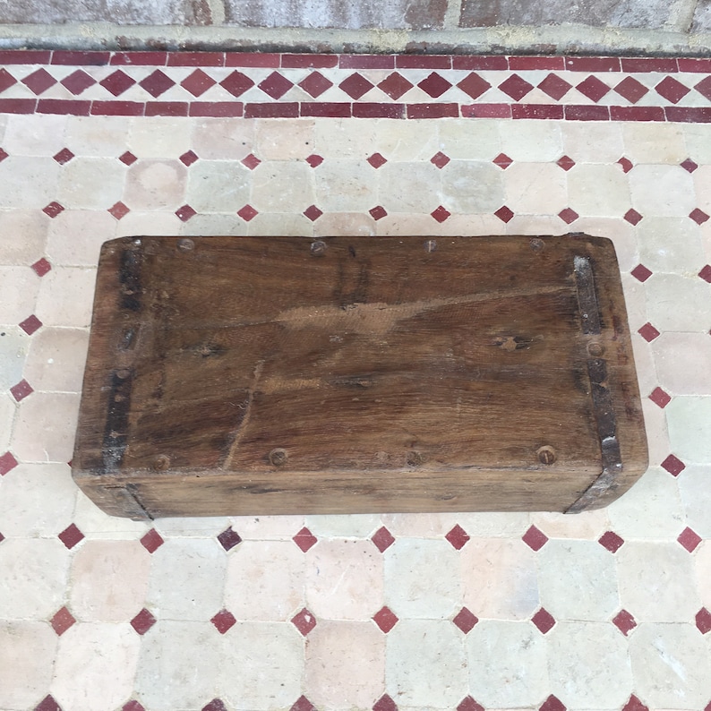 Rustic Primitive Farmhouse Decor Vintage Wooden Brick Mold W/ Iron Handles Box 13x6x4 Tray Planter Bowl Crate Bucket Drawer image 7