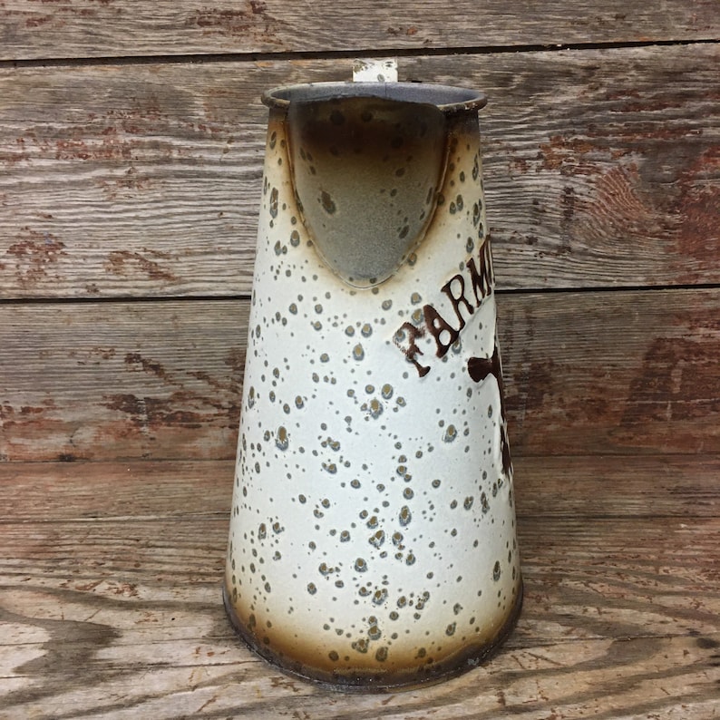 Distressed Metal Farmhouse Pitcher W/ Cow Vase Holder Rustic Etsy