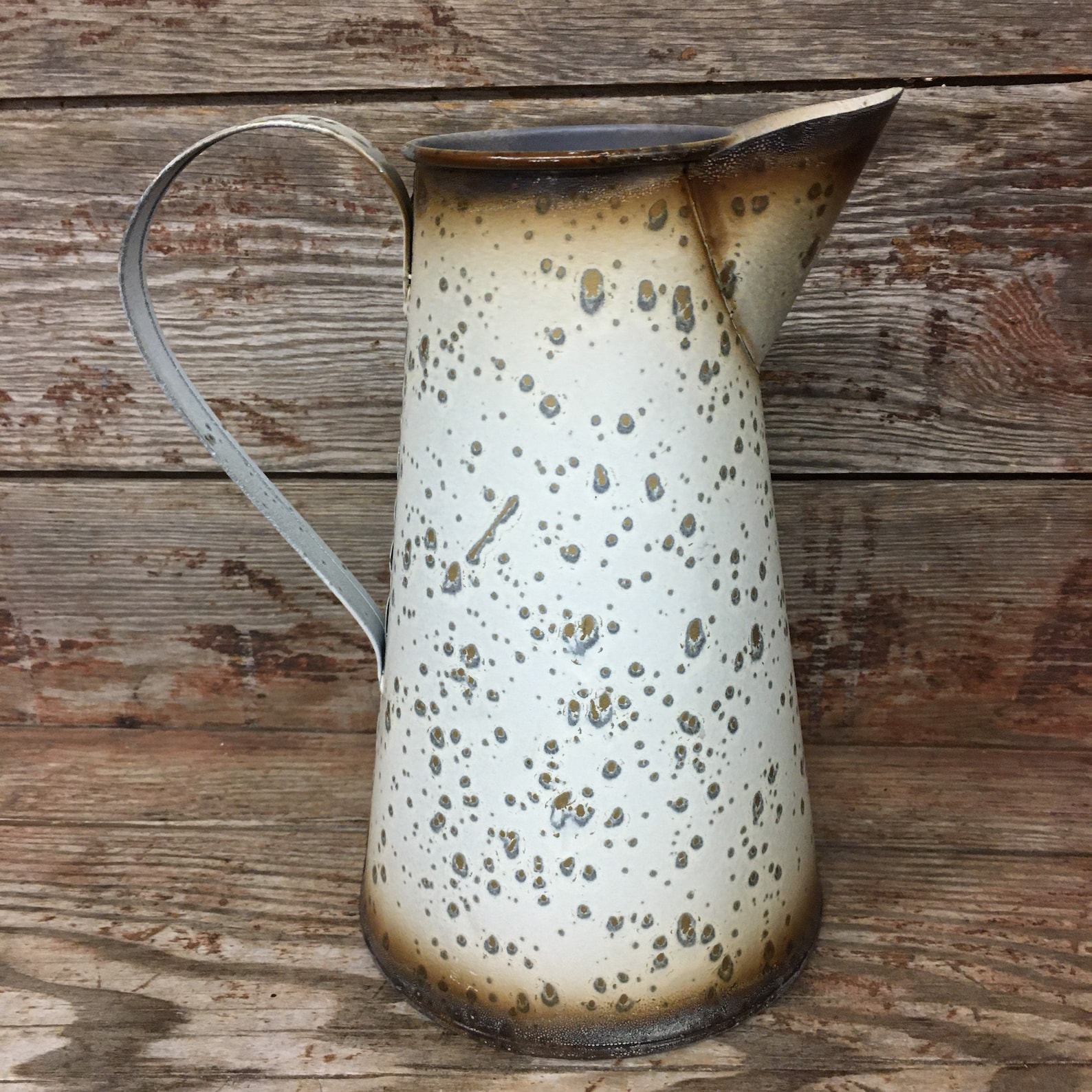 Distressed Metal Farmhouse Pitcher W/ Cow Vase Holder Rustic Etsy