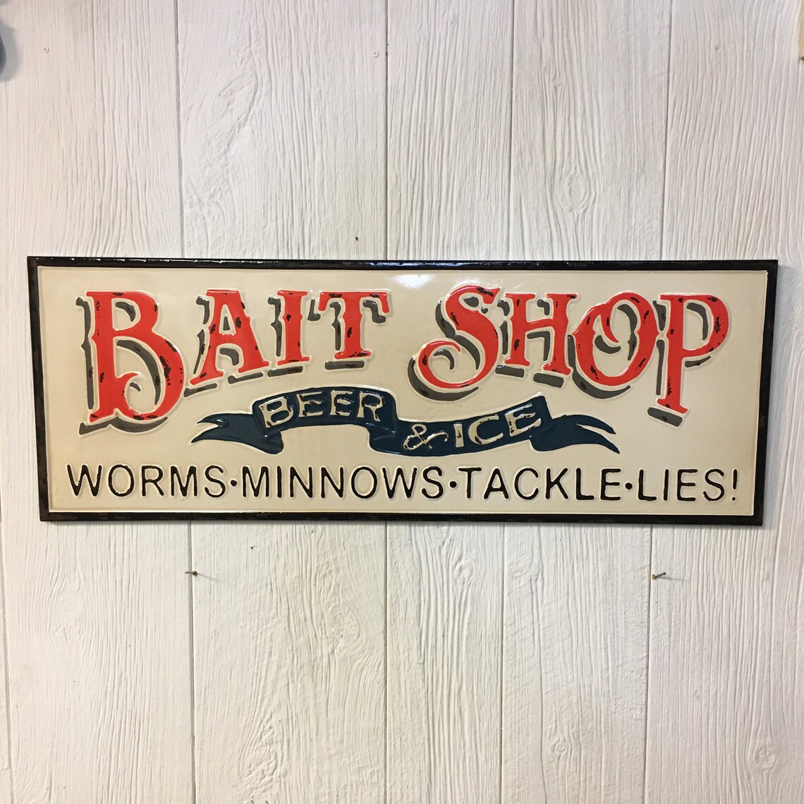 Large Metal Bait Shop Sign Beer Ice Tackle Minnows Rustic - Etsy