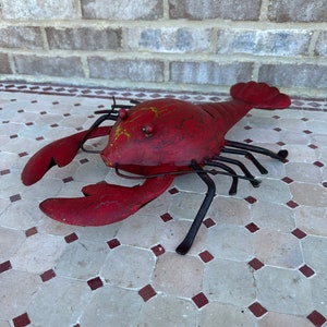 Life-Size Metal Lobster Statue Sculpture Nautical Beach House Art