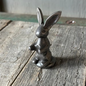 Small 3” Cast Iron Rabbit Statue - Figurine Paperweight Art Figure Bunny Easter Spring Farm Farmhouse Antique Style