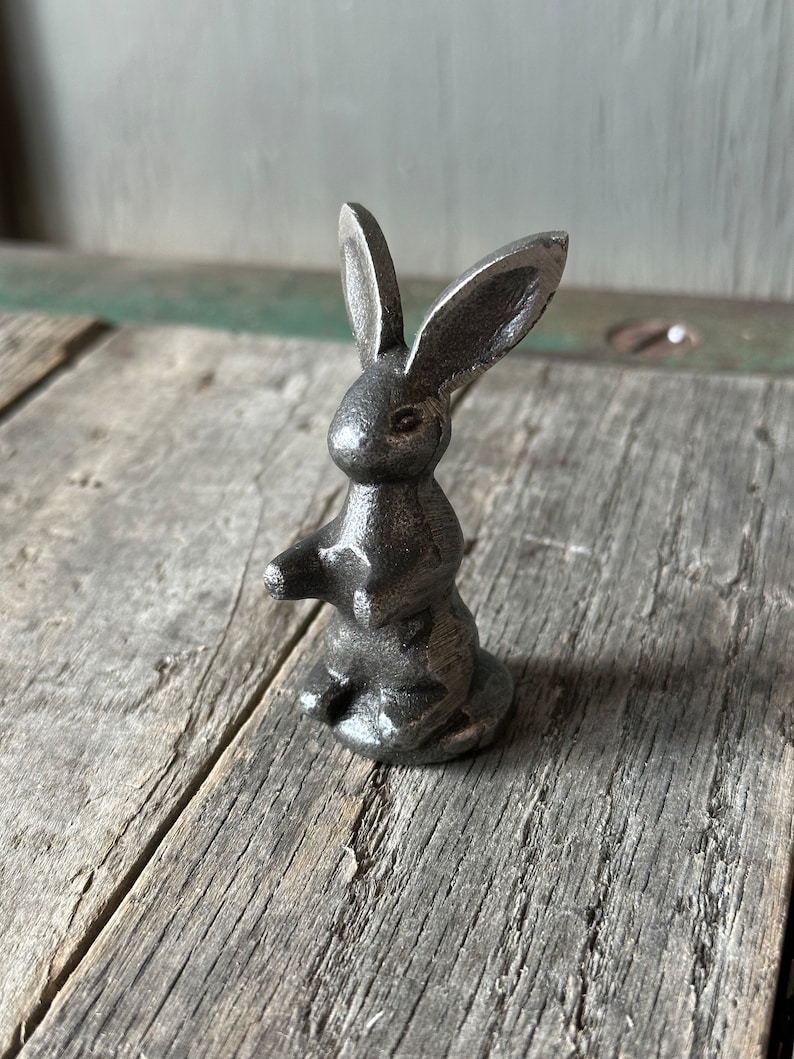 Cast Iron Rabbit Butler Statue Small 3” Cast Iron Rabbit Statue - Figurine Paperweight Art Figure ...