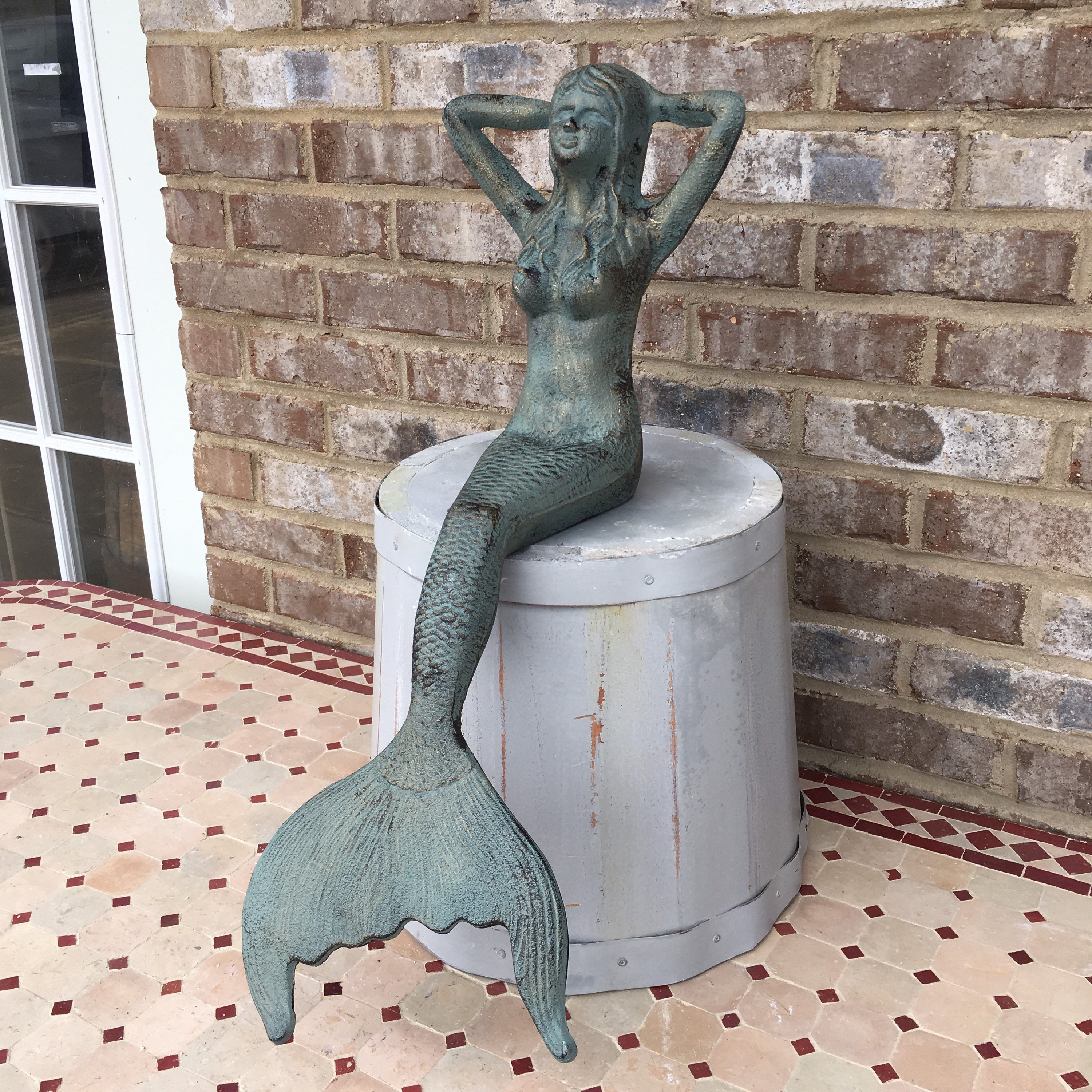 Large 25 Cast Iron Nautical Sitting Mermaid Statue Sitting Etsy