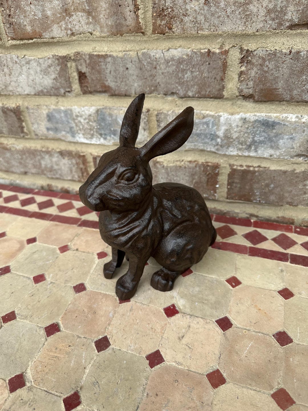 Cast Iron Rabbit Butler Statue Large 7” Cast Iron Rabbit Statue - Figurine Doorstop Shelf Art Figure ...