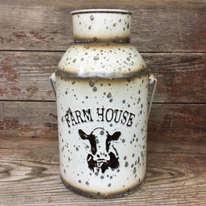 Farmhouse Style Metal Milk Can Display Jug W/ Handle Country Distressed Rustic