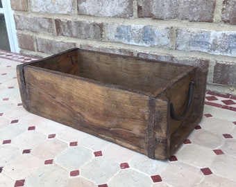 Rustic Primitive Farmhouse Decor Vintage Wooden Brick Mold W/ Iron Handles Box 13x6x4 Tray Planter Bowl Bucket Drawer