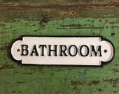 Vintage Aged Victorian Black White CAST IRON Sign Bathroom Plaque