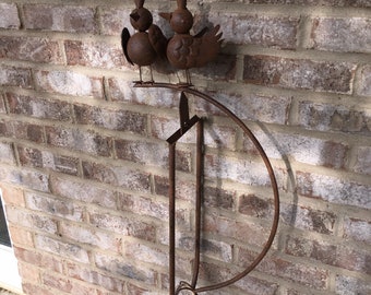 Balancing Two Birds Perched Whirly Gig Garden Yard Lawn Art Metal Glass Rocker Rustic