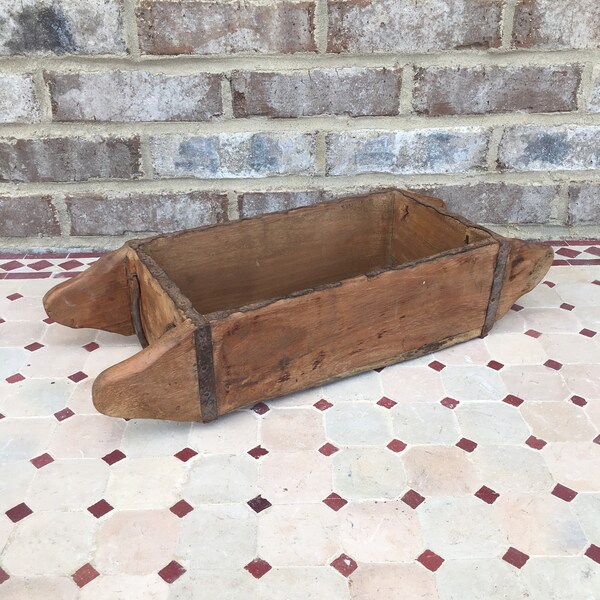 Rustic Primitive Farmhouse Decor Vintage Wooden Brick Mold W/ Wooden Handles Box 17x6x4 Tray Planter Bowl Bucket Drawer