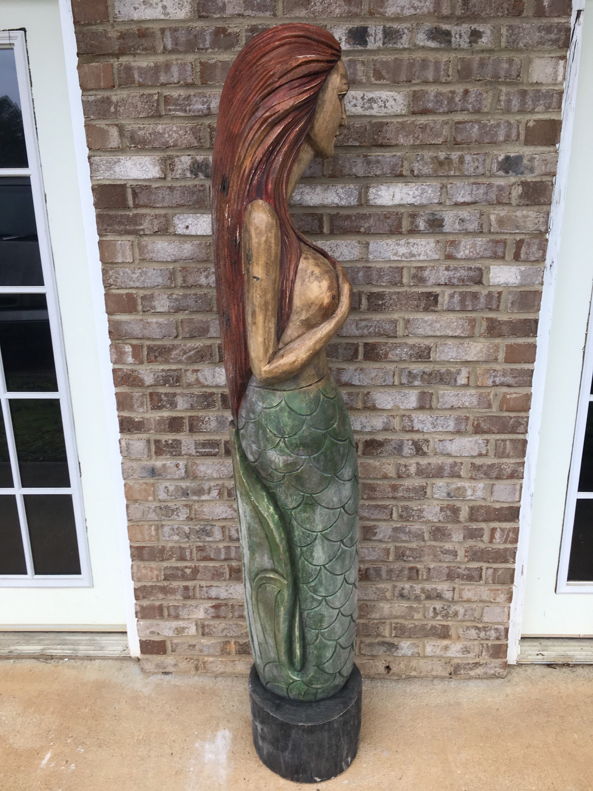 Large Carved Wooden Mermaid Statue Mythical Siren Beach Etsy