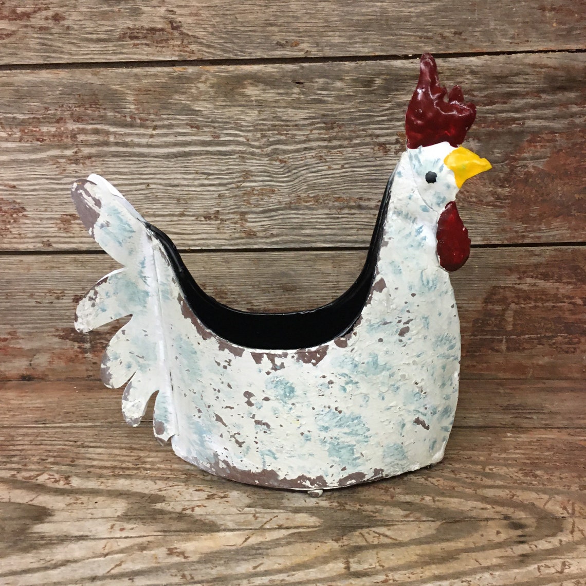 Small Handpainted Chicken Planter Metal Hen Rooster Etsy