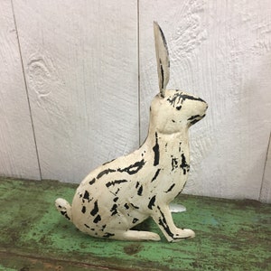 Cute Distressed Metal Rabbit Statue Figurine Folk Art Farmhouse Shic ...