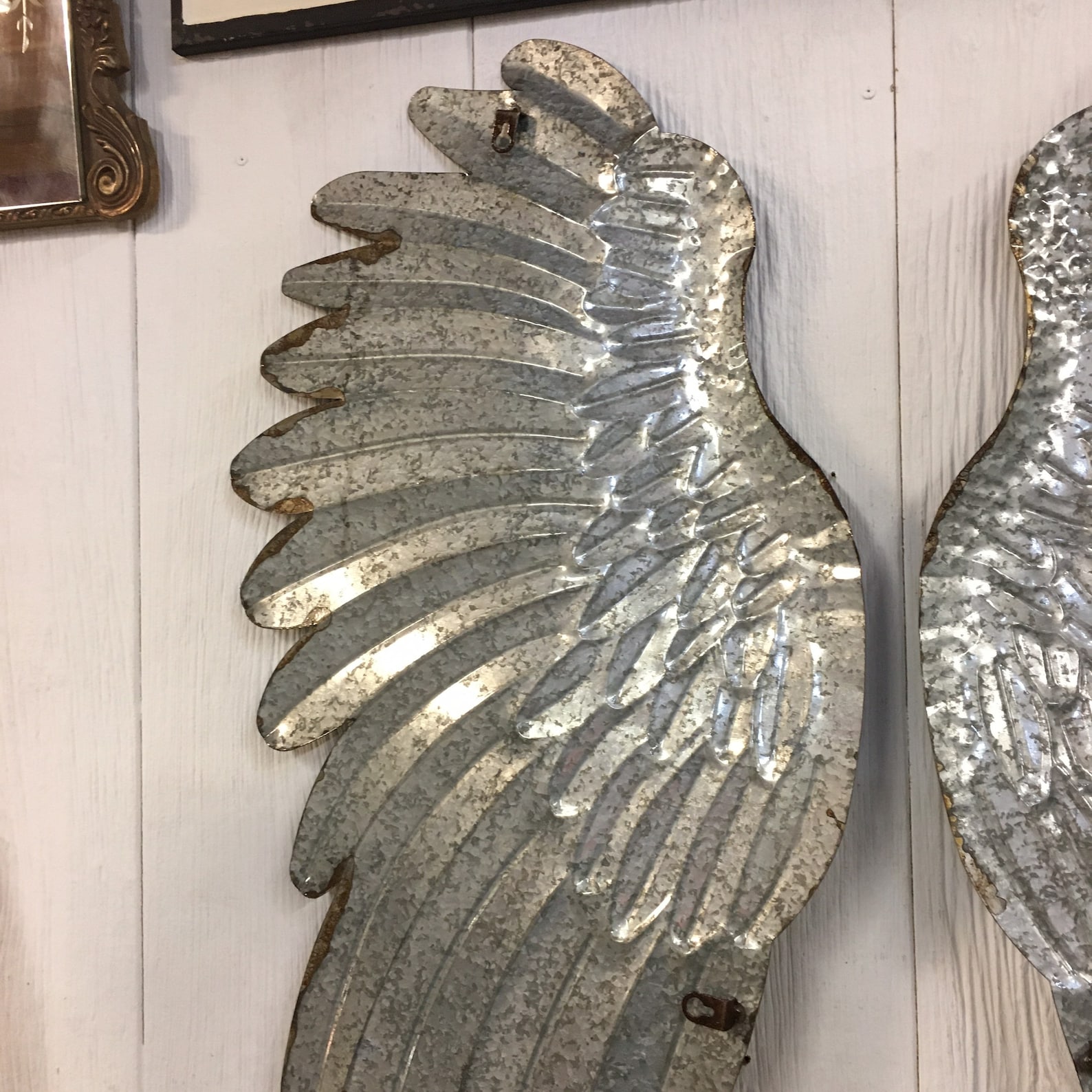 Large 43 Set Of Galvanized Metal Angel Wings Pair Rustic Etsy
