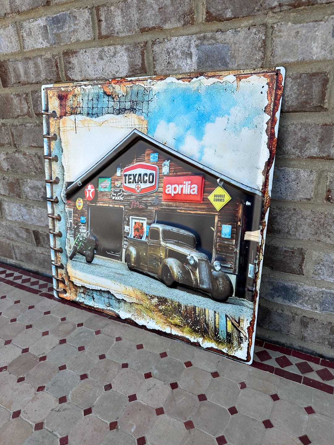 Embossed Metal Old Garage Shop Sign - Texaco Oil Gas Racing Motorcycles ...