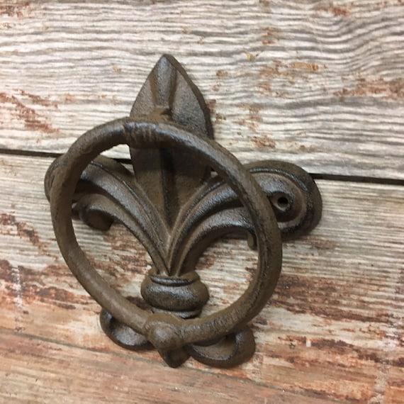 Cast Iron Antique Style Rustic FLEUR DE LIS Door Knocker TOWEL RING Holder 