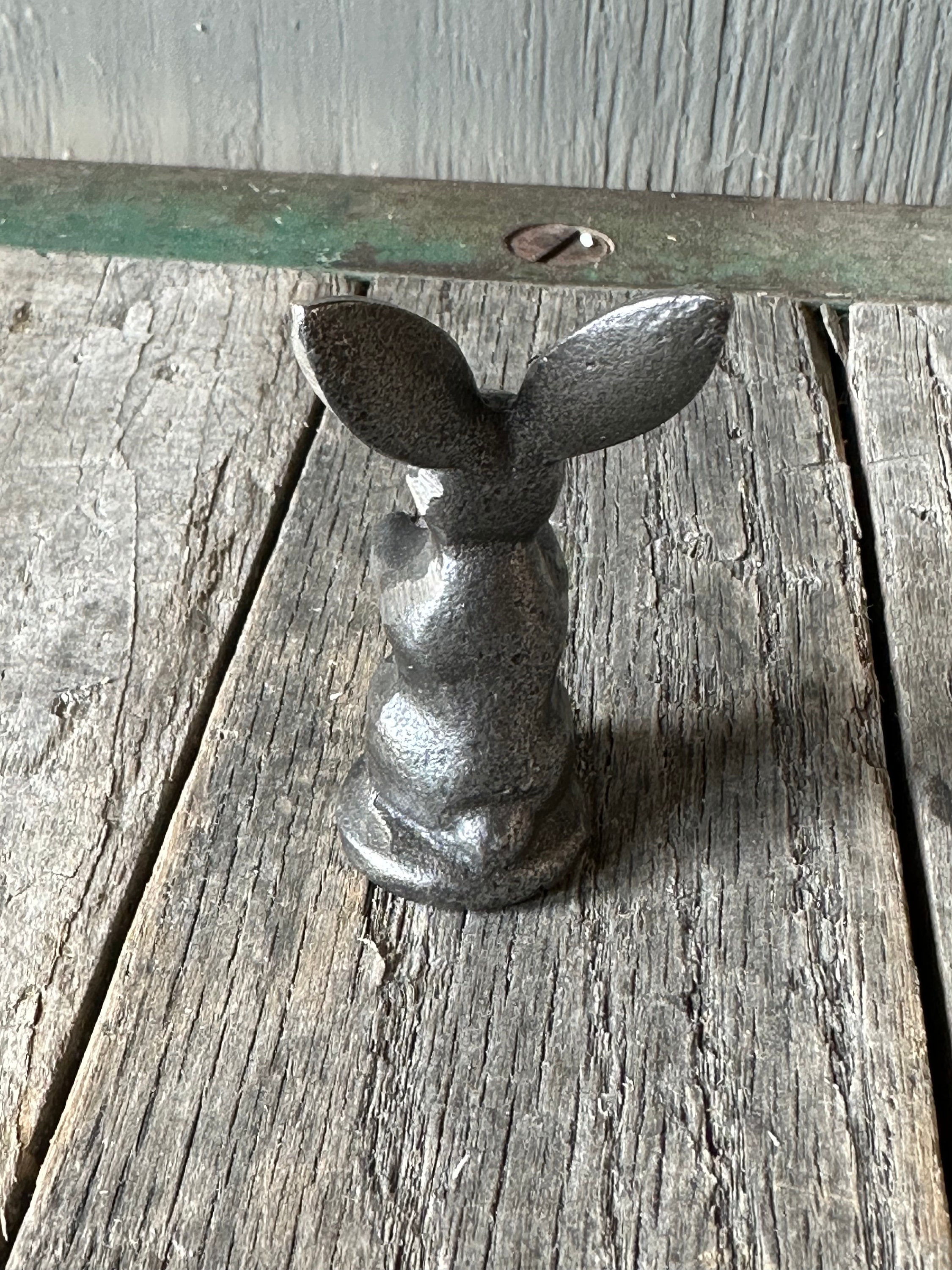 Cast Iron Rabbit Butler Statue Small 3” Cast Iron Rabbit Statue - Figurine Paperweight Art Figure ...