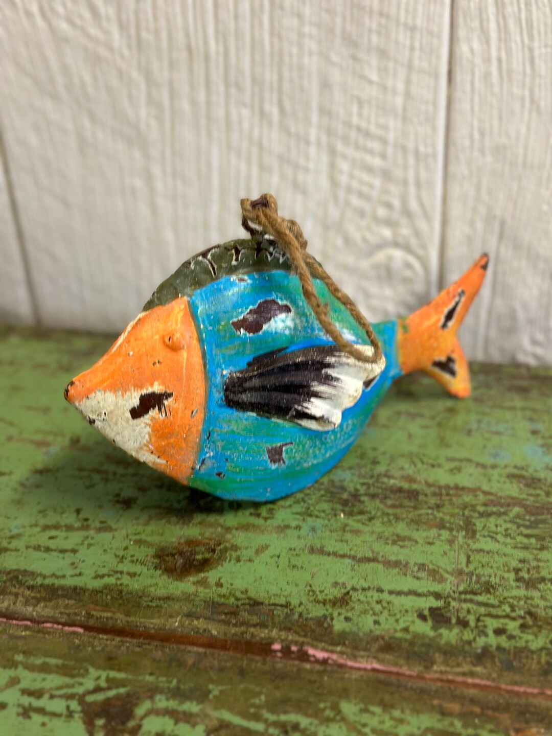 Cute Whimsical Metal Fish Ornament Figure Shelf Art Rustic Primitive