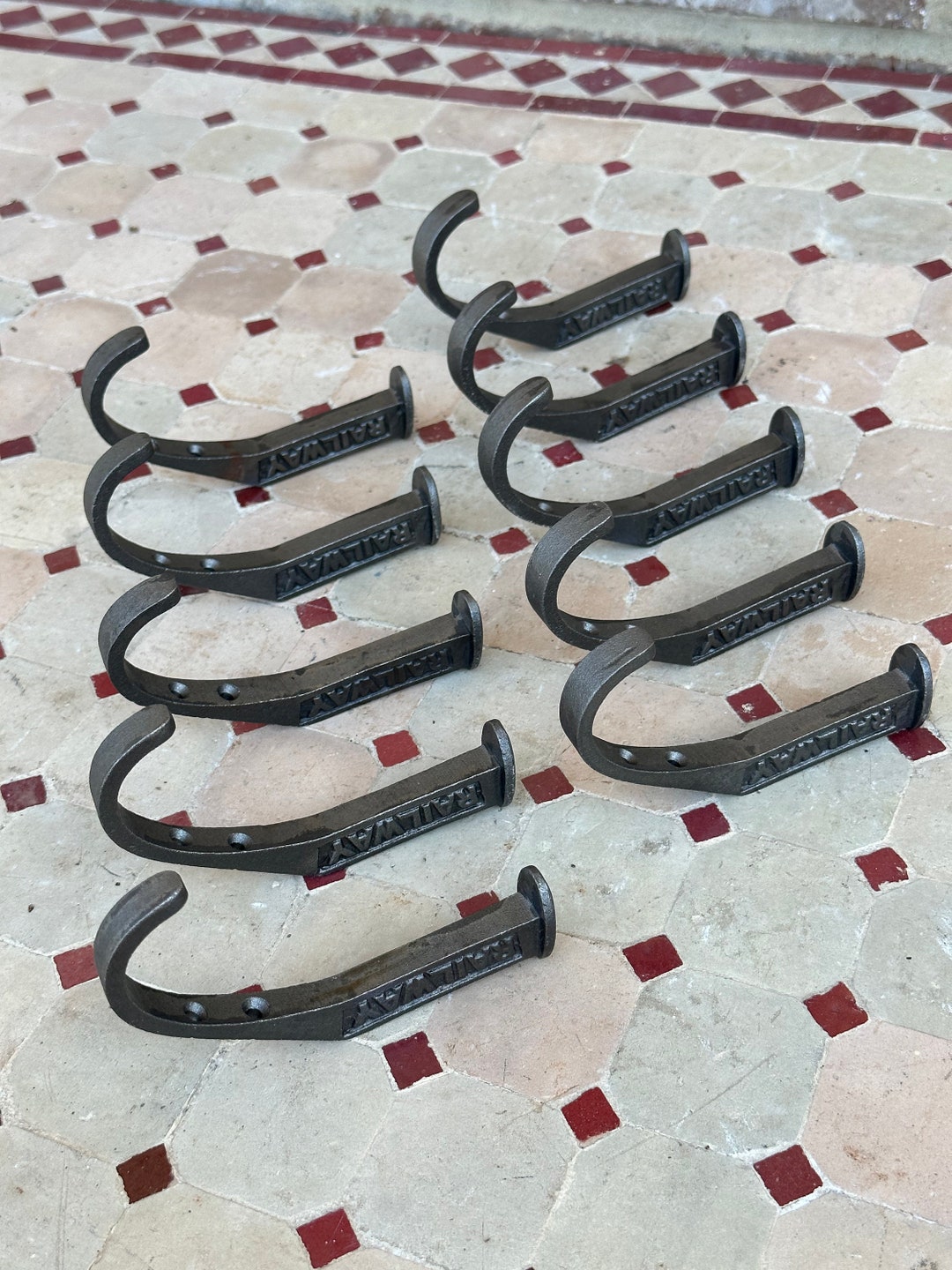 10 Railroad Spike Wall Hooks, Cast Iron Railroad Spike Coat Hooks