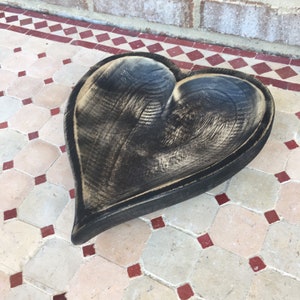 Distressed Carved Wooden Heart Shaped Bowl