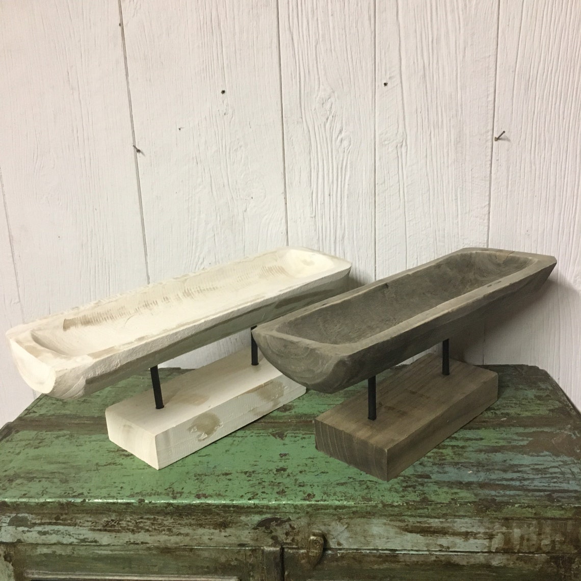 Carved Wooden Dough Bowl on Stand White Washed Centerpiece | Etsy