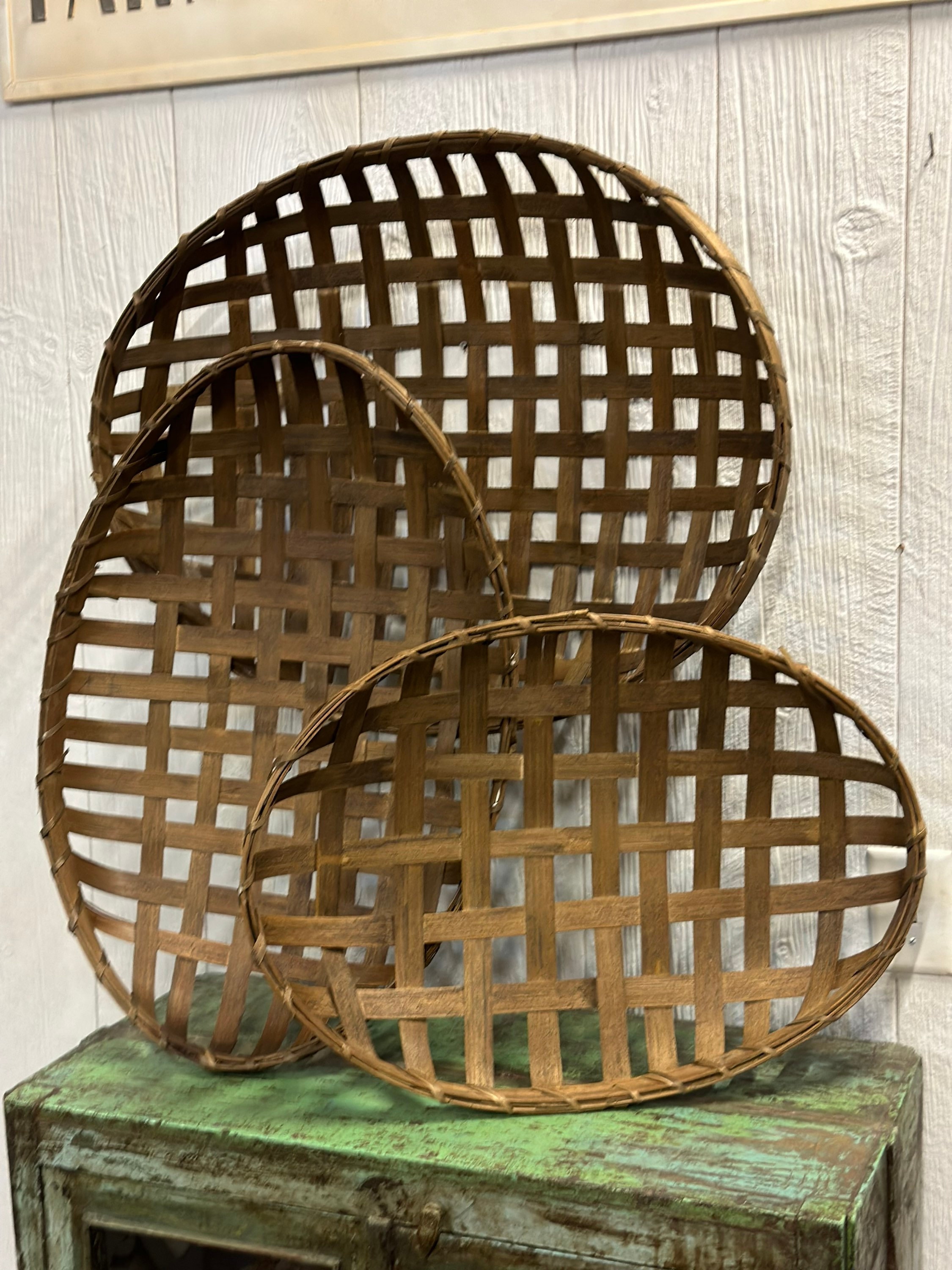 antique tobacco basket Set of 3 Antique Style Wicker Tobacco Baskets Rattan Rustic Modern  Farmhouse