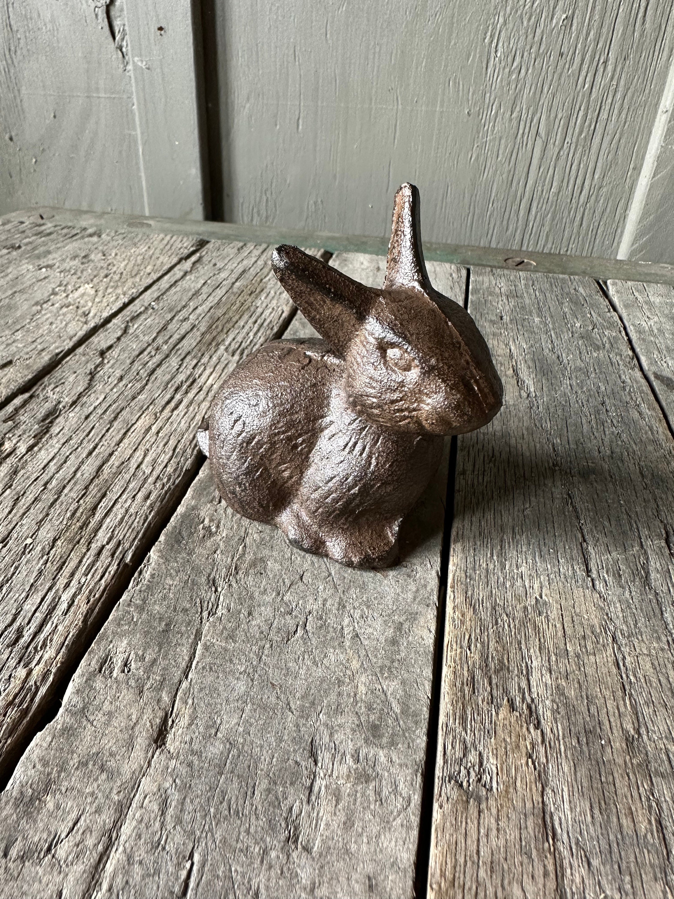 Cast Iron Rabbit Butler Statue Solid Cast Iron Rabbit Statue - Figurine Heavy Paperweight Art Figure ...