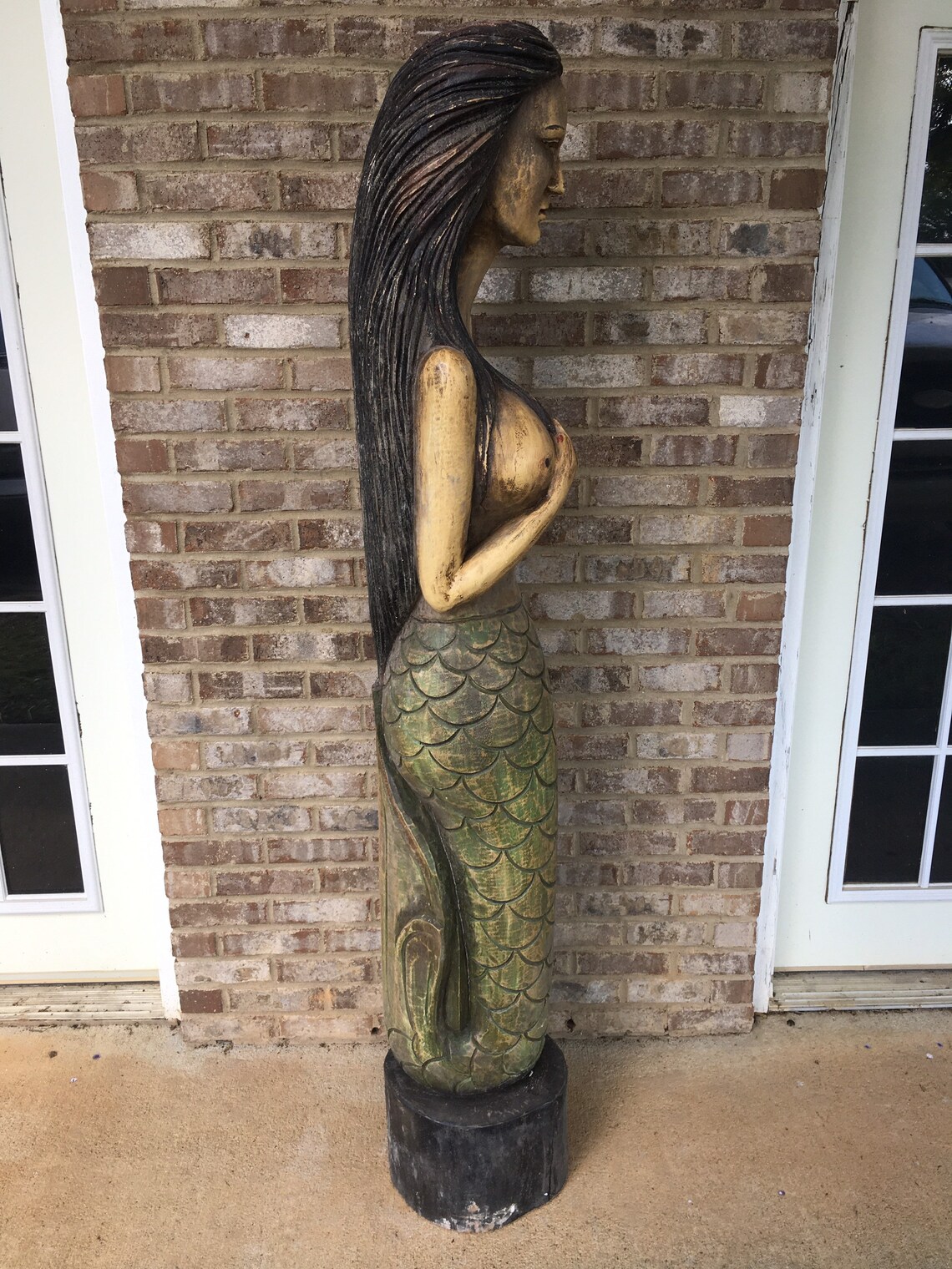 Large Carved Wooden Mermaid Statue Mythical Siren Beach Etsy