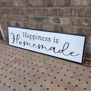 Happiness Is Homemade Metal Sign Wall Decor Embossed Lettering Vintage Antique Style Farmhouse Black & White