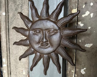 Large Cast Iron 12” Sun Face Plaque Garden Yard Art Decor