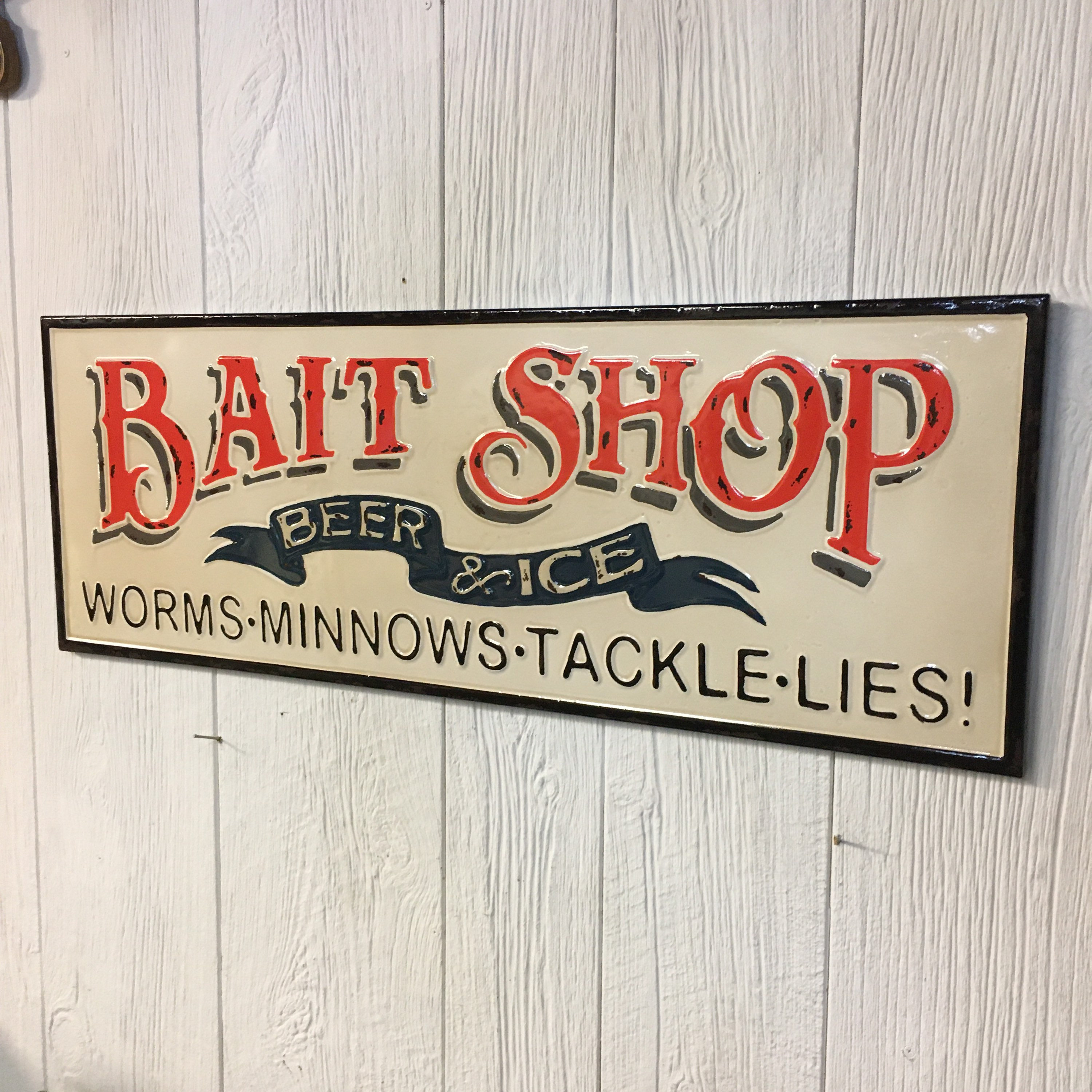 Large Metal Bait Shop Sign Beer Ice Tackle Minnows Rustic Worms